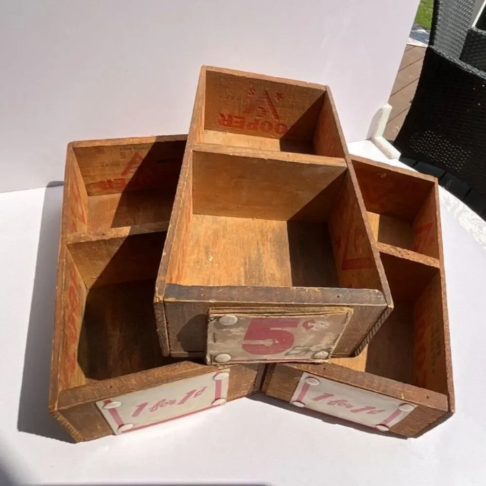 3 Vintage Repurposed Wooden Cheese Box Display Bins Primitive Decor price signs